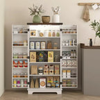 HOMCOM Armoire de Cuisine 120 cm avec éclairage LED intelligent, Buffet de Rangement de Ferme avec Portes, 2 Étagères Réglables et 12 Compartiments de Porte, Blanc