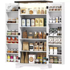HOMCOM Armoire de Cuisine 120 cm avec éclairage LED intelligent, Buffet de Rangement de Ferme avec Portes, 2 Étagères Réglables et 12 Compartiments de Porte, Blanc