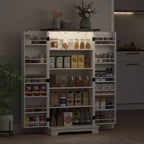 HOMCOM Armoire de Cuisine 120 cm avec éclairage LED intelligent, Buffet de Rangement de Ferme avec Portes, 2 Étagères Réglables et 12 Compartiments de Porte, Blanc