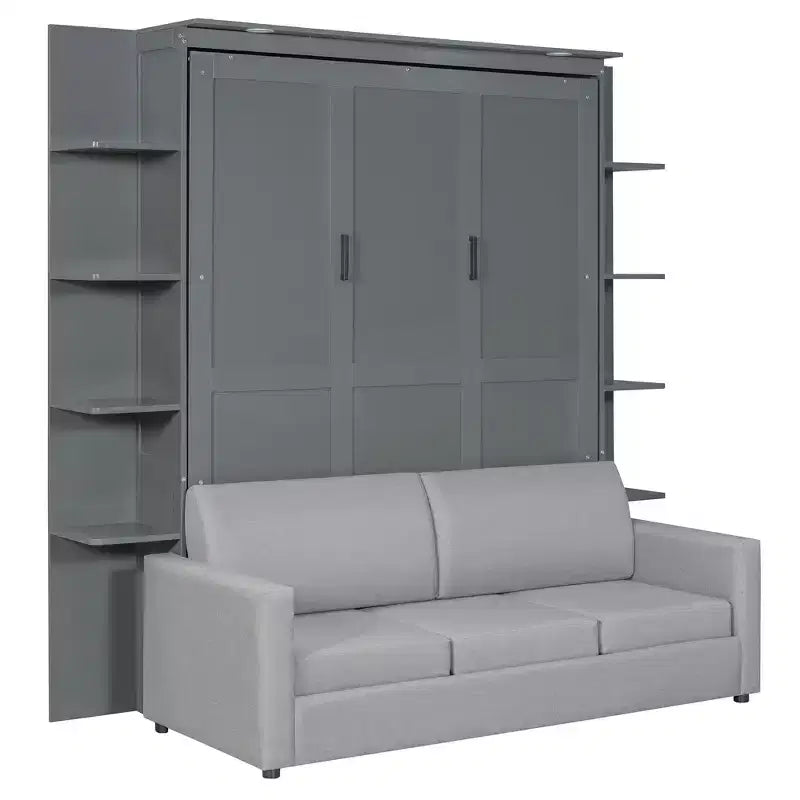 Lit escamotable mural Whisen Modern Design Queen size en bois avec canapé et étagères