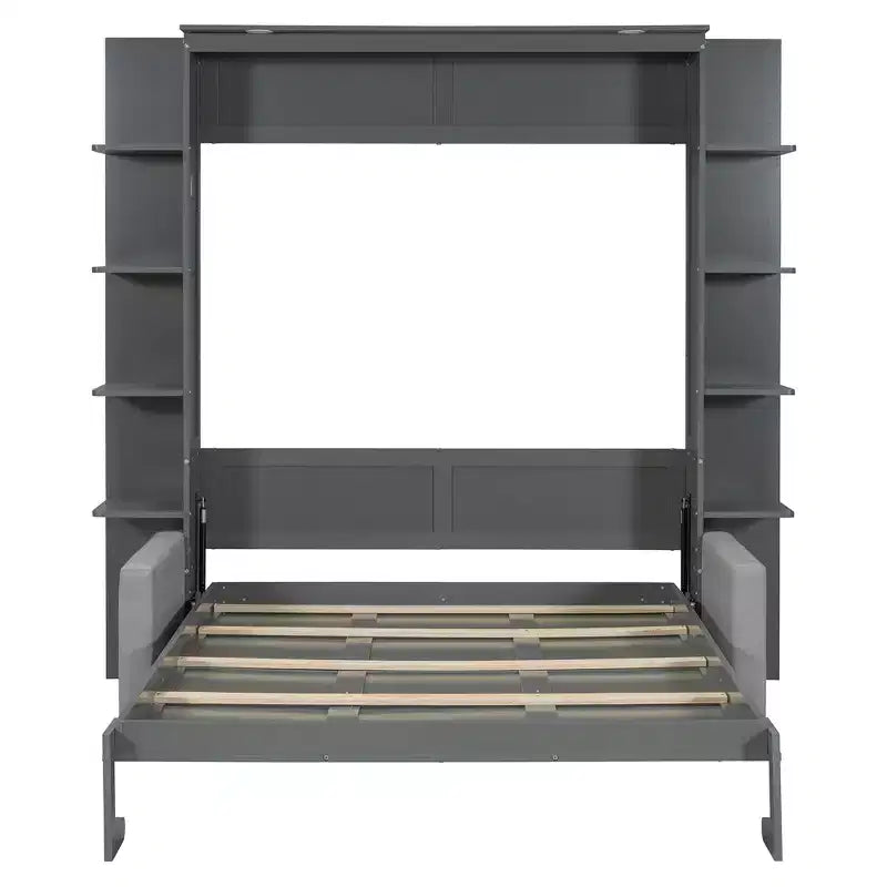 Lit escamotable mural Whisen Modern Design Queen size en bois avec canapé et étagères
