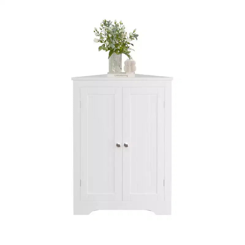MAYEERTY Meuble d'angle blanc à deux portes avec étagères réglables pour salle de bain, cuisine, salon