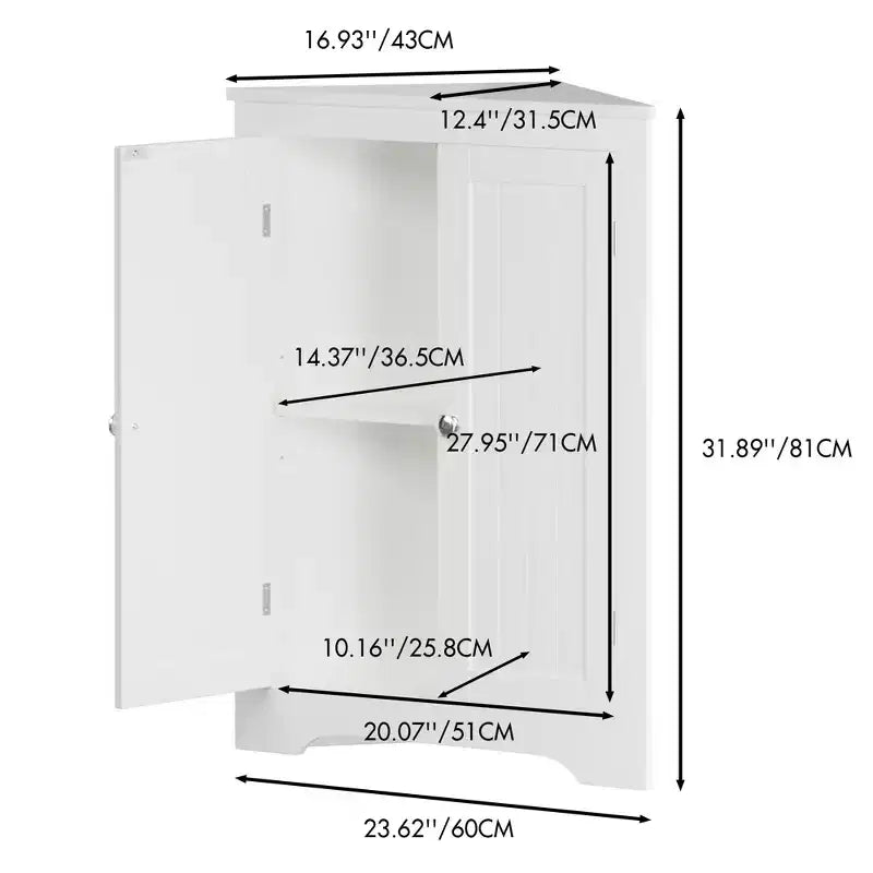MAYEERTY Meuble d'angle blanc à deux portes avec étagères réglables pour salle de bain, cuisine, salon