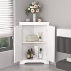 MAYEERTY Meuble d'angle blanc à deux portes avec étagères réglables pour salle de bain, cuisine, salon