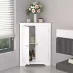 MAYEERTY Meuble d'angle blanc à deux portes avec étagères réglables pour salle de bain, cuisine, salon