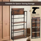 Étagère industrielle, bibliothèque pliante, étagère échelle à 4 niveaux, meuble d'appoint aspect bois avec cadre métallique, pour bureau à domicile