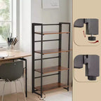 Étagère industrielle, bibliothèque pliante, étagère échelle à 4 niveaux, meuble d'appoint aspect bois avec cadre métallique, pour bureau à domicile