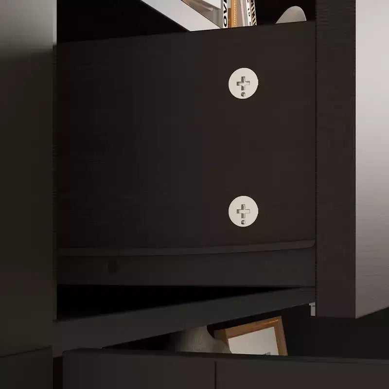 Bibliothèque Famapy noire de style moderne avec portes en verre à succion magnétique et tiroirs intérieurs