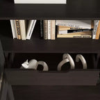 Bibliothèque Famapy noire de style moderne avec portes en verre à succion magnétique et tiroirs intérieurs