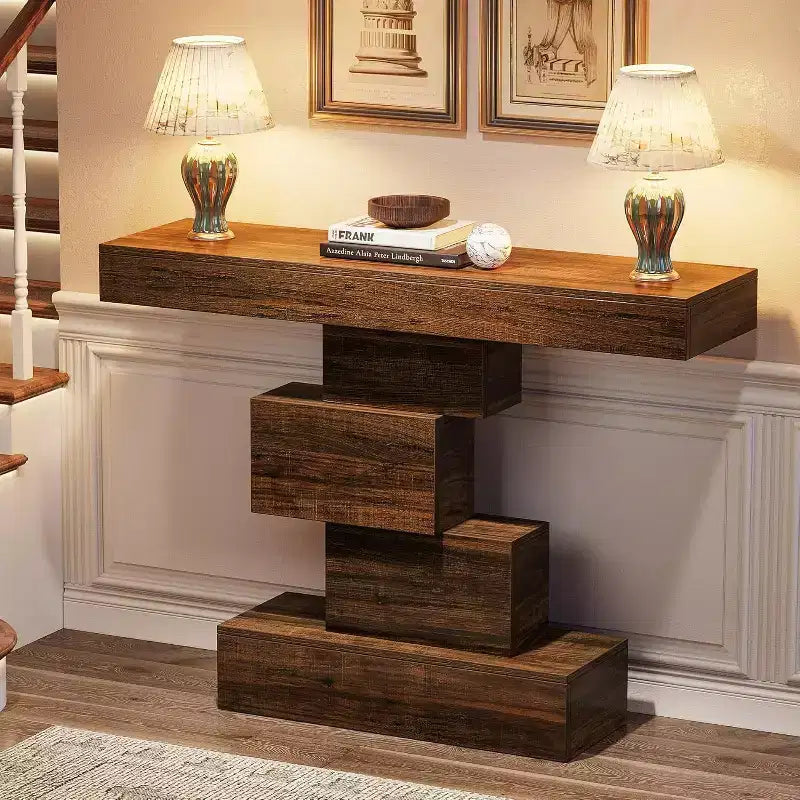 Tribesings Table Console de Ferme de 42,5 Pouces, Table Basse Étroite avec Rangement pour Salon Couloir, Marron Rustique