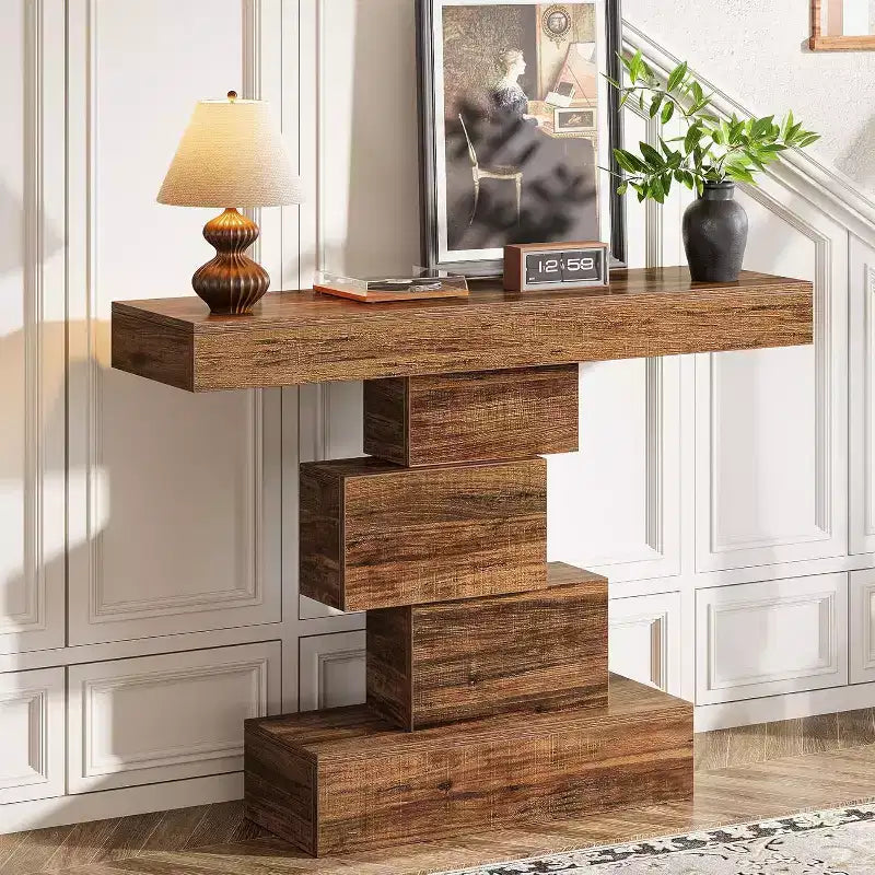 Tribesings Table Console de Ferme de 42,5 Pouces, Table Basse Étroite avec Rangement pour Salon Couloir, Marron Rustique