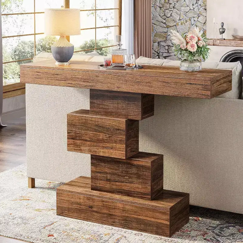 Tribesings Table Console de Ferme de 42,5 Pouces, Table Basse Étroite avec Rangement pour Salon Couloir, Marron Rustique