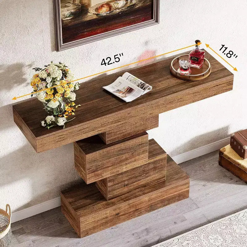 Tribesings Table Console de Ferme de 42,5 Pouces, Table Basse Étroite avec Rangement pour Salon Couloir, Marron Rustique