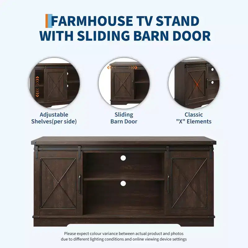 Meuble TV de ferme pour téléviseur de 65 pouces, meuble de divertissement avec portes coulissantes de grange et étagère réglable, armoire de rangement pour salon, chambre à coucher