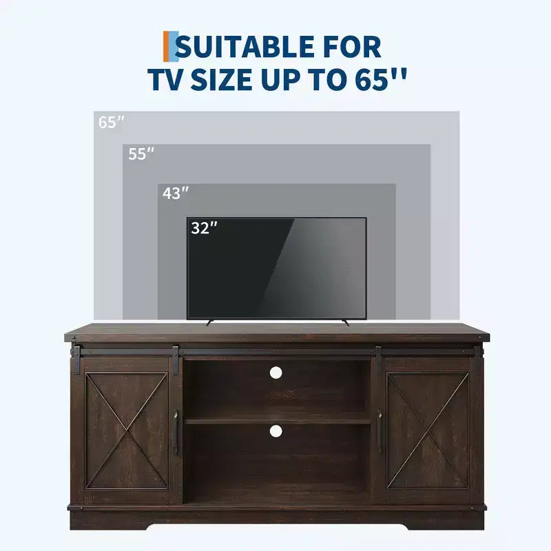 Meuble TV de ferme pour téléviseur de 65 pouces, meuble de divertissement avec portes coulissantes de grange et étagère réglable, armoire de rangement pour salon, chambre à coucher