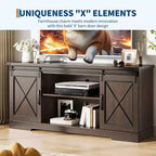 Meuble TV de ferme pour téléviseur de 65 pouces, meuble de divertissement avec portes coulissantes de grange et étagère réglable, armoire de rangement pour salon, chambre à coucher