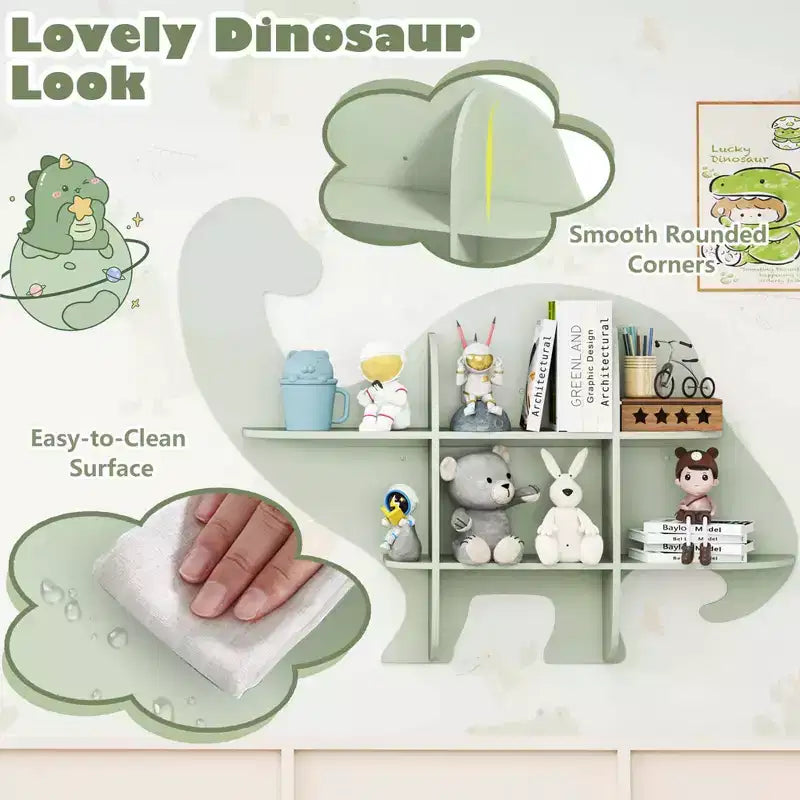 Costway Étagère murale flottante à 2 niveaux pour livres d'enfants Dinosaure, pour chambre de bébé