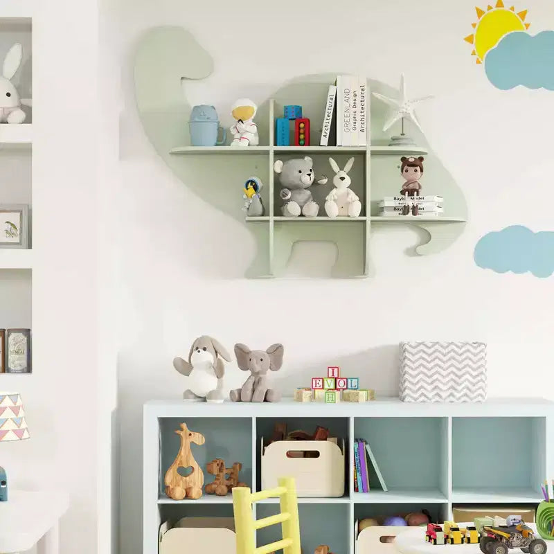 Costway Étagère murale flottante à 2 niveaux pour livres d'enfants Dinosaure, pour chambre de bébé