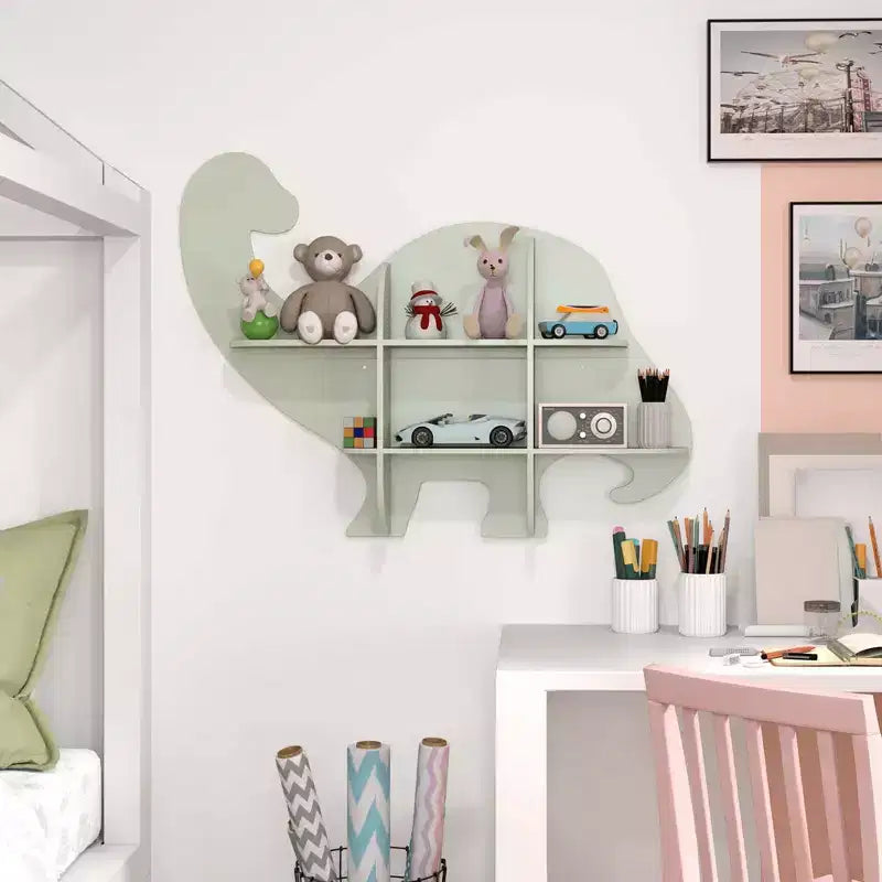Costway Étagère murale flottante à 2 niveaux pour livres d'enfants Dinosaure, pour chambre de bébé