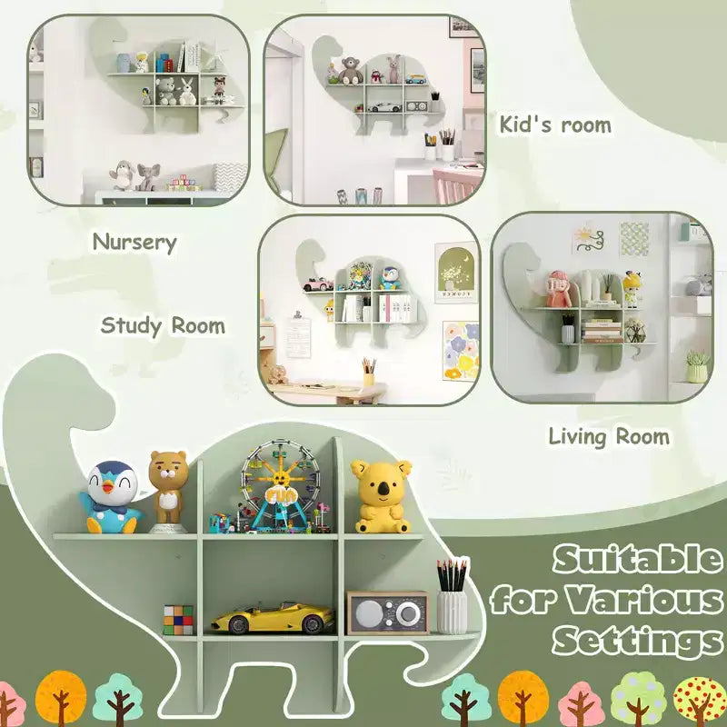 Costway Étagère murale flottante à 2 niveaux pour livres d'enfants Dinosaure, pour chambre de bébé