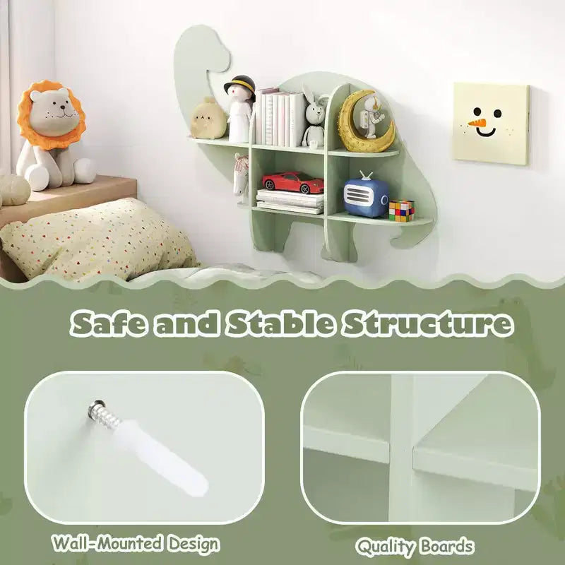 Costway Étagère murale flottante à 2 niveaux pour livres d'enfants Dinosaure, pour chambre de bébé