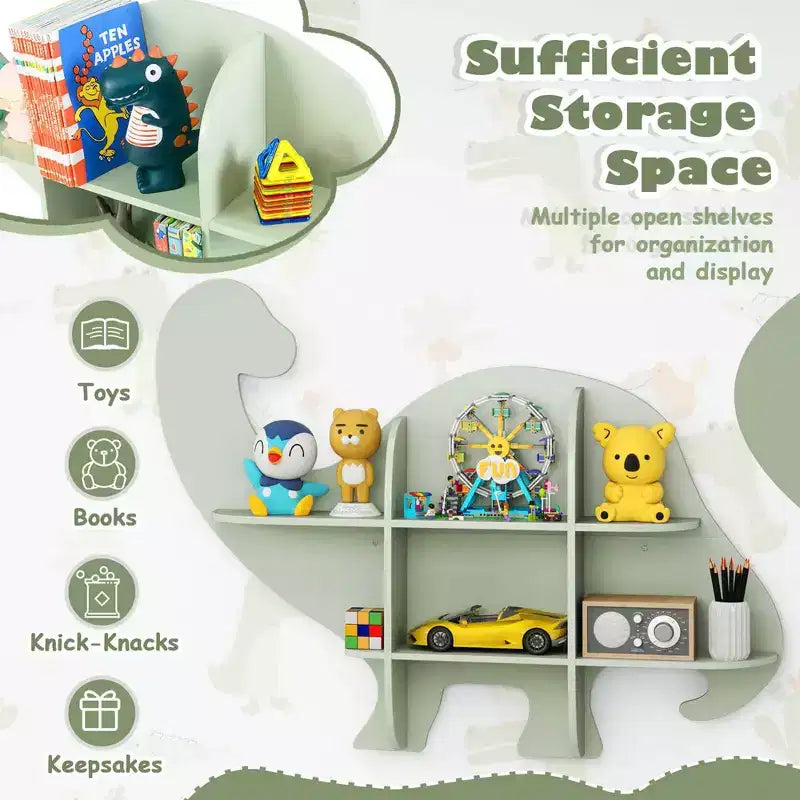 Costway Étagère murale flottante à 2 niveaux pour livres d'enfants Dinosaure, pour chambre de bébé