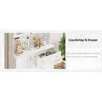 Meuble de rangement de cuisine, armoire de rangement de cuisine avec comptoir, tiroirs et étagères de porte, grande armoire de rangement pour aliments, vin