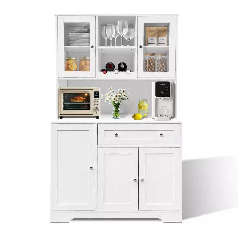 Meuble de rangement de cuisine, armoire de rangement de cuisine avec comptoir, tiroirs et étagères de porte, grande armoire de rangement pour aliments, vin