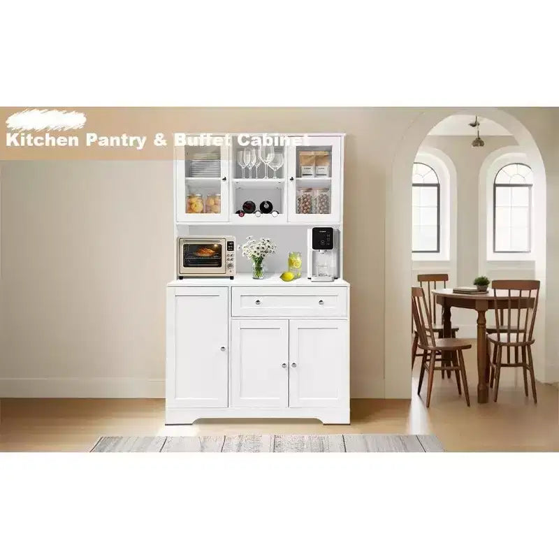 Meuble de rangement de cuisine, armoire de rangement de cuisine avec comptoir, tiroirs et étagères de porte, grande armoire de rangement pour aliments, vin