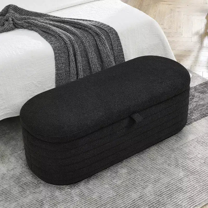 Zeus & Ruta 45.5 in.W Ottoman Bench Upholstered Fabric Storage End of Bed Stool with Safety Hinge