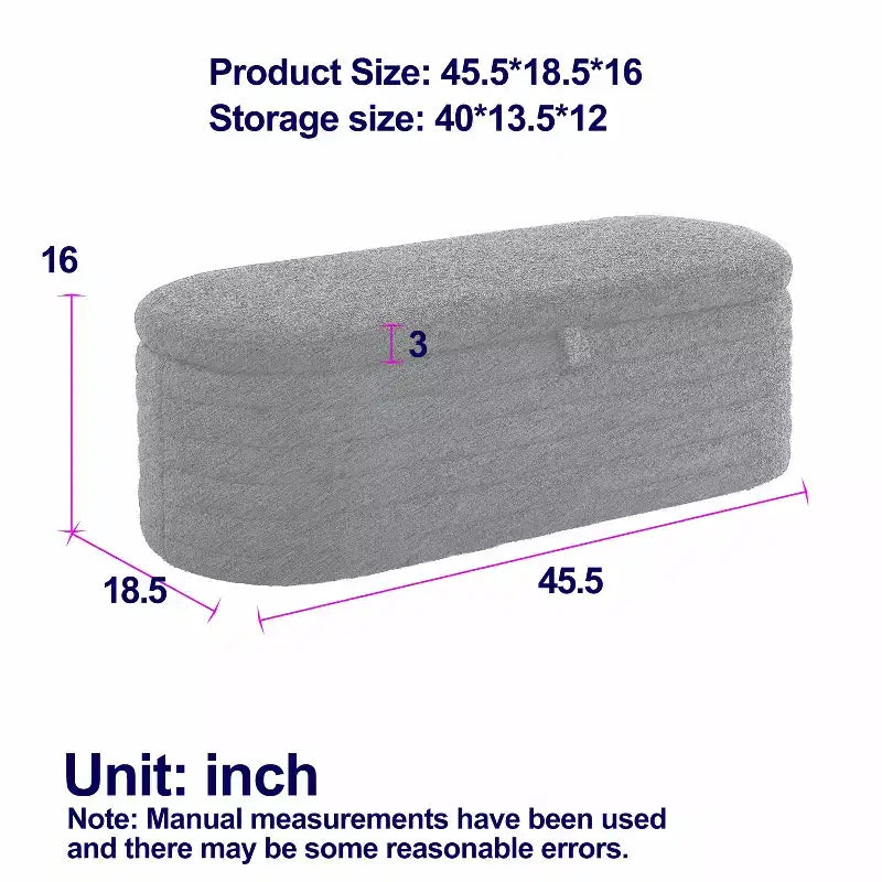 Banc ottoman rembourré Zeus et Ruta de 45,5 po de largeur, tabouret de bout de lit de rangement en tissu avec charnière de sécurité