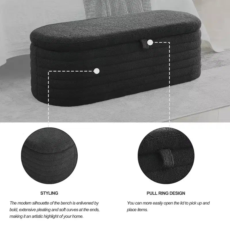 Banc ottoman rembourré Zeus et Ruta de 45,5 po de largeur, tabouret de bout de lit de rangement en tissu avec charnière de sécurité
