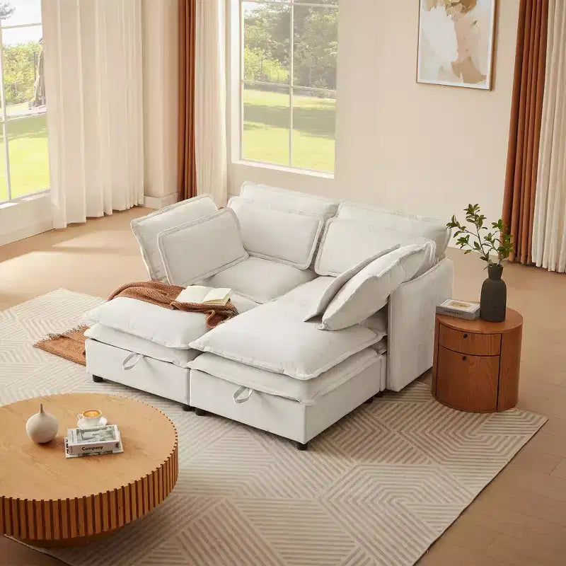 Canapé modulaire moderne en U, canapé 6/4 places librement combinable avec coussin double couche et fonction de rangement - ModernLuxe