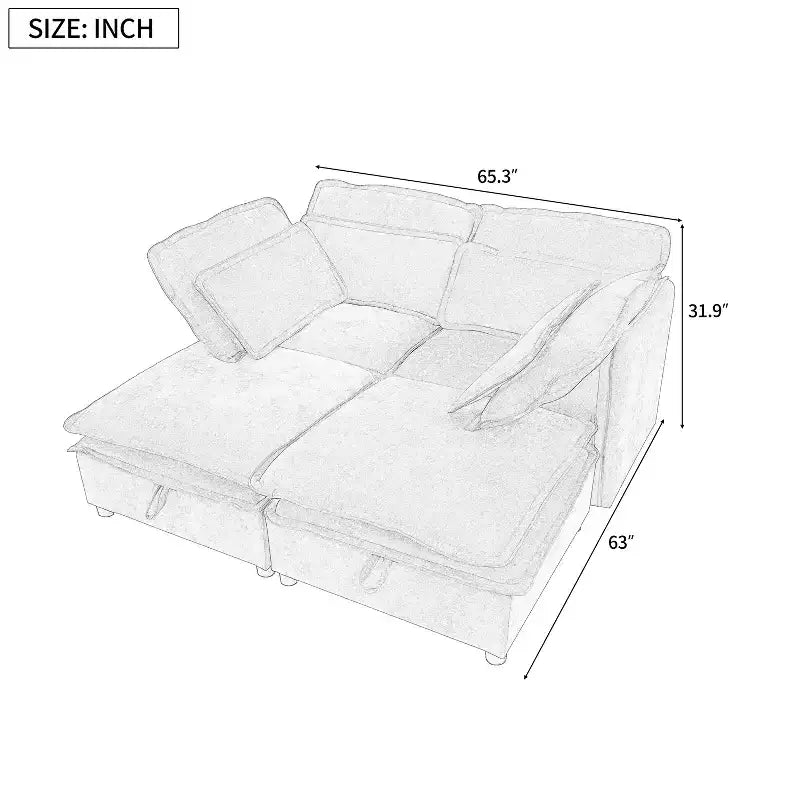 Canapé modulaire moderne en U, canapé 6/4 places librement combinable avec coussin double couche et fonction de rangement - ModernLuxe