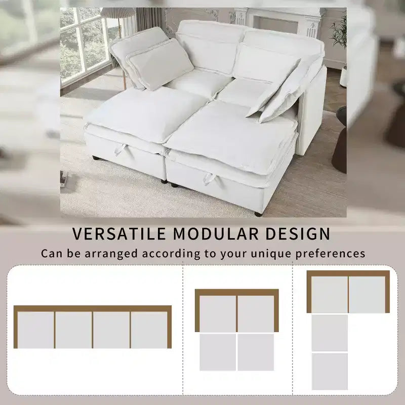 Canapé modulaire moderne en U, canapé 6/4 places librement combinable avec coussin double couche et fonction de rangement - ModernLuxe