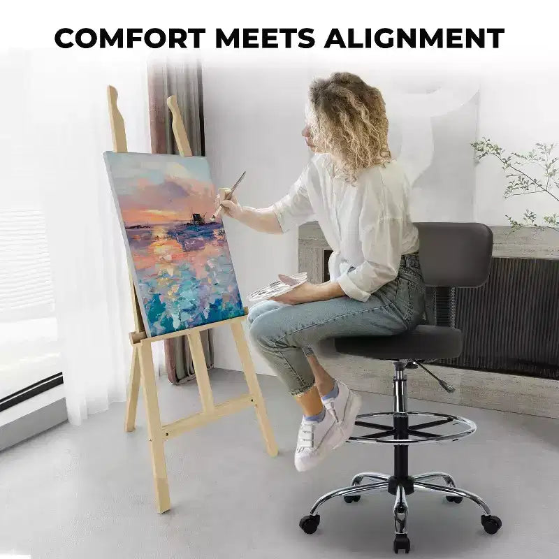 Tabouret de dessin Home Imports Emporium - Tabouret réglable pivotant en similicuir avec repose-pieds et dossier