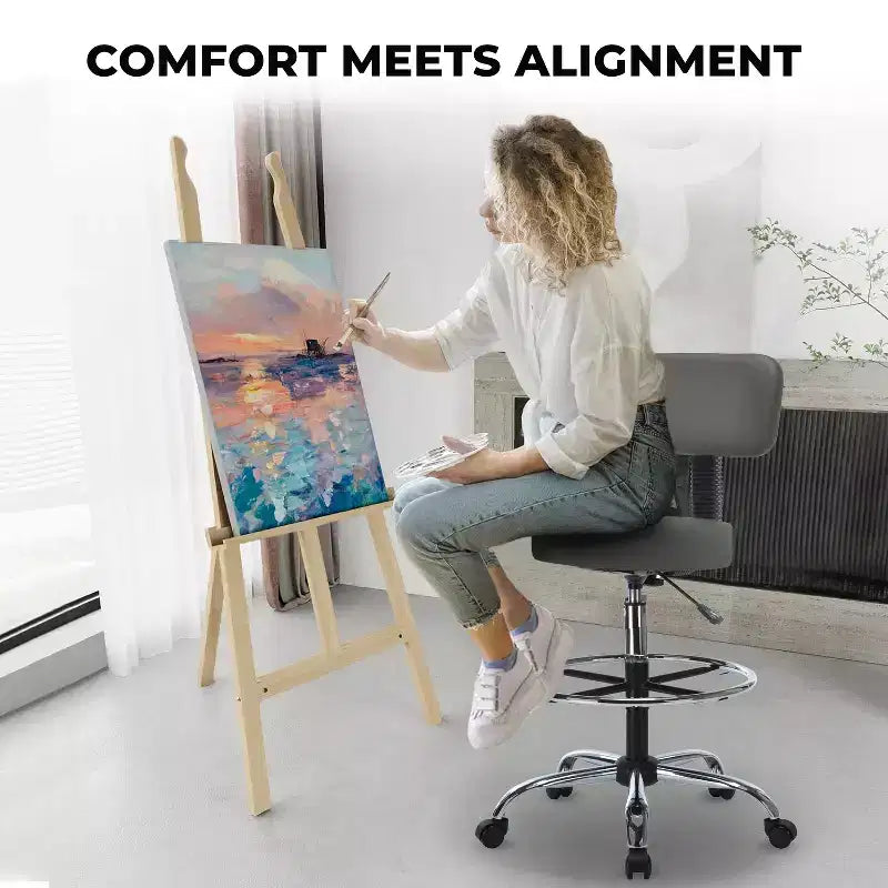 Tabouret de dessin Home Imports Emporium - Tabouret réglable pivotant en similicuir avec repose-pieds et dossier