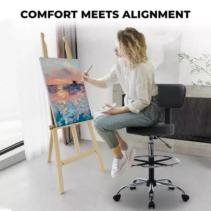 Tabouret de dessin Home Imports Emporium - Tabouret réglable pivotant en similicuir avec repose-pieds et dossier