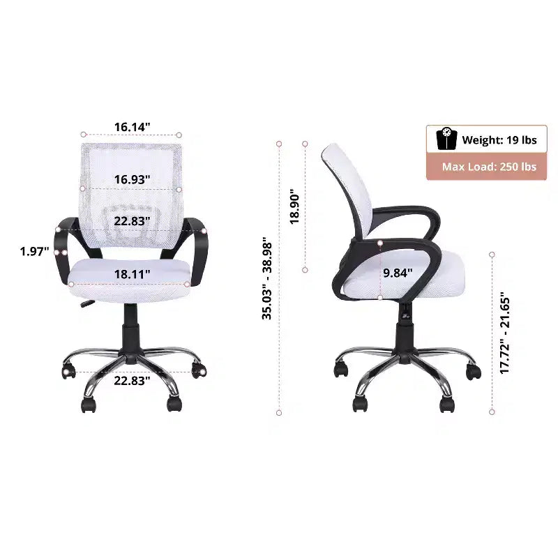 Chaise de bureau ergonomique mi-hauteur Home Imports Emporium avec accoudoirs, soutien lombaire et contrôle de l'inclinaison