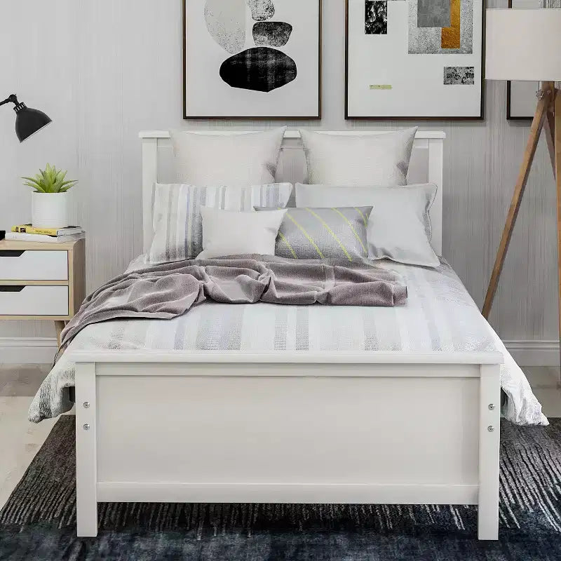 Lit plate-forme double en bois Whisen avec tête de lit, pied de lit et support à lattes en bois