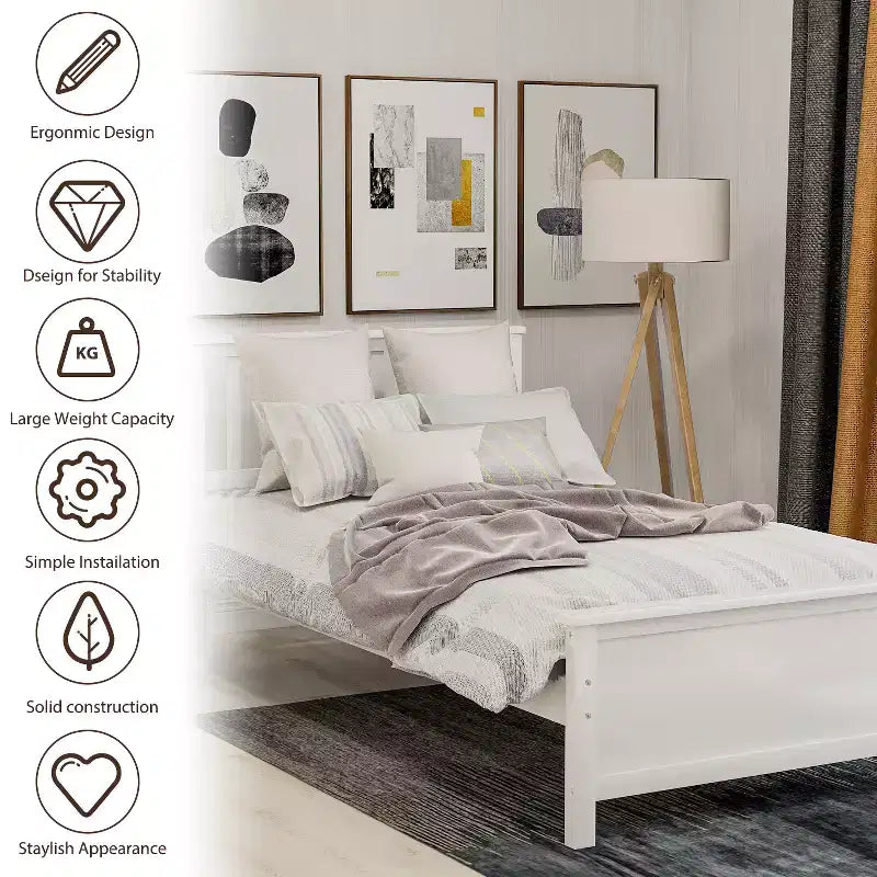 Lit plate-forme double en bois Whisen avec tête de lit, pied de lit et support à lattes en bois