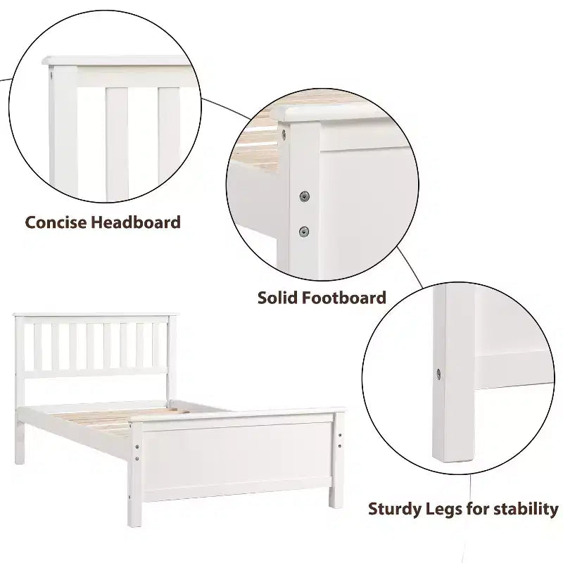 Lit plate-forme double en bois Whisen avec tête de lit, pied de lit et support à lattes en bois