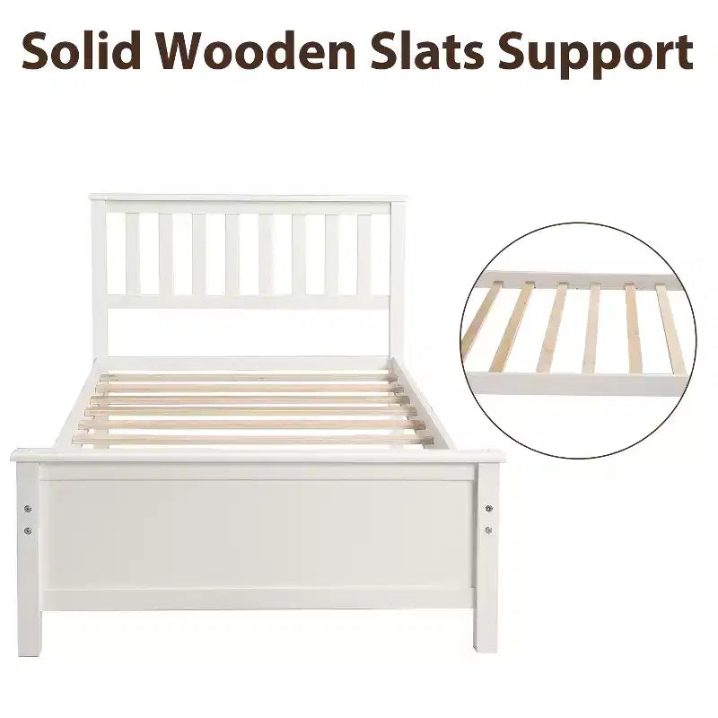 Lit plate-forme double en bois Whisen avec tête de lit, pied de lit et support à lattes en bois