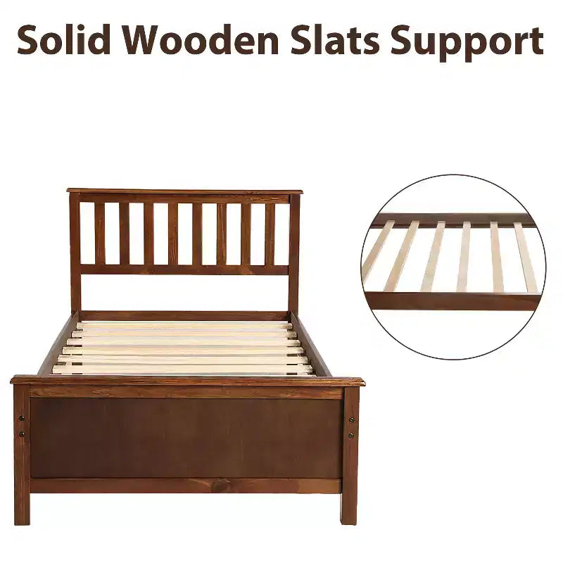 Lit plate-forme double en bois Whisen avec tête de lit, pied de lit et support à lattes en bois