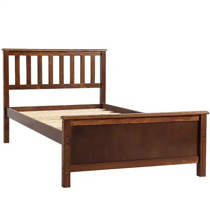 Lit plate-forme double en bois Whisen avec tête de lit, pied de lit et support à lattes en bois