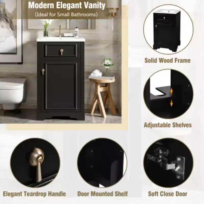 Meuble de rangement de salle de bain de 50 cm de large avec lavabo en céramique intégré