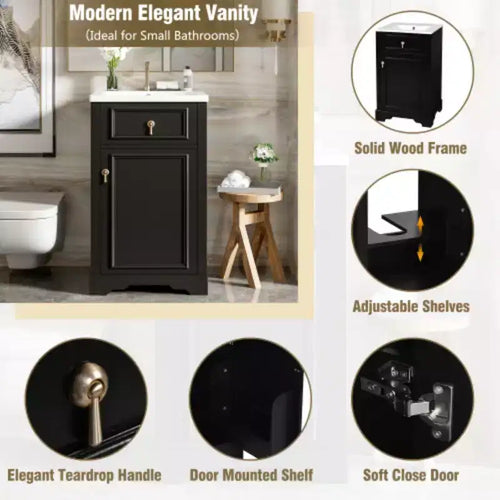 Meuble de rangement de salle de bain de 50 cm de large avec lavabo en céramique intégré