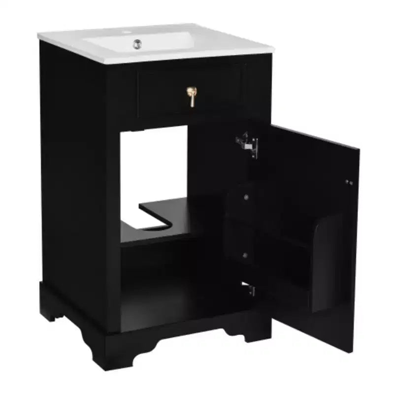 Meuble de rangement de salle de bain de 50 cm de large avec lavabo en céramique intégré