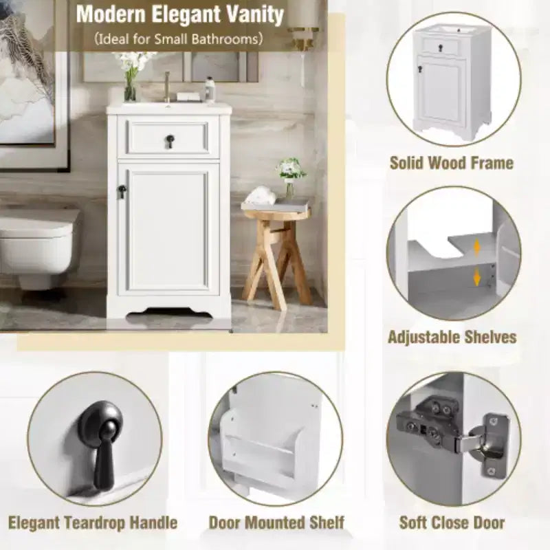Meuble de rangement de salle de bain de 50 cm de large avec lavabo en céramique intégré
