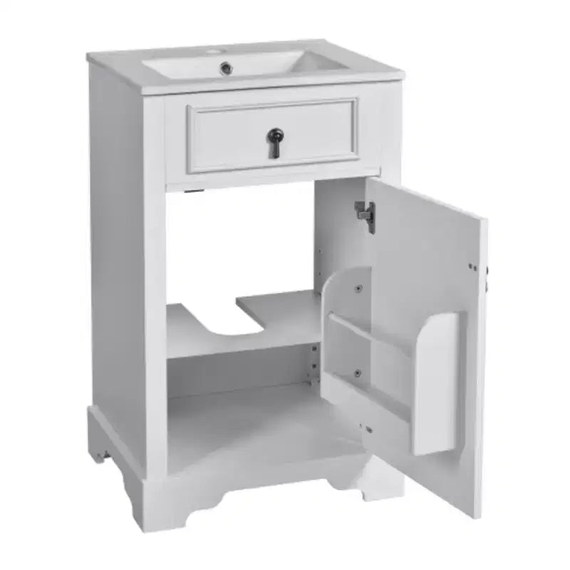 Meuble de rangement de salle de bain de 50 cm de large avec lavabo en céramique intégré